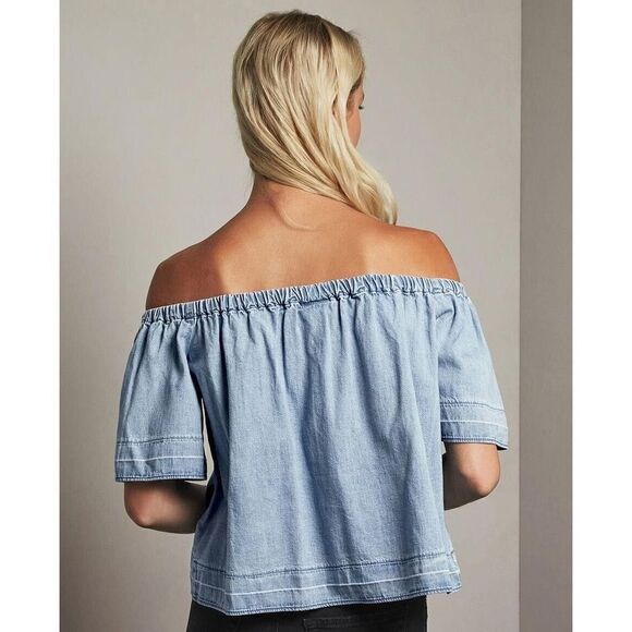 Adriano Goldschmied AG Medium Sylvia Off the Shoulder Chambray Top Sunwashed - Picture 3 of 8